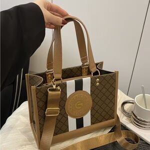 Monogram Stripe Tote Bag G Logo Medallion Top Handle Crossbody Shoulder Bag NIP